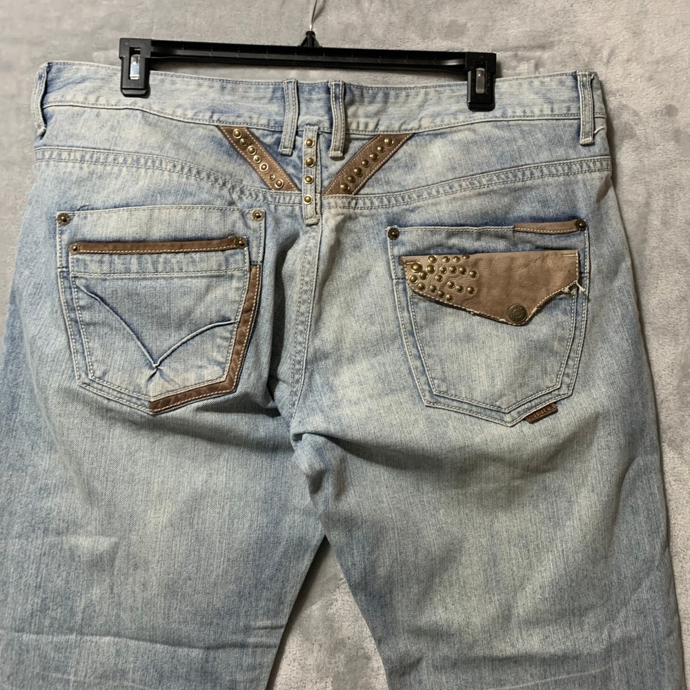 Seduka by Joe Dahan Studded Jeans Mens‎ 40x32 Blue Leather Flap Pocket Wide Leg